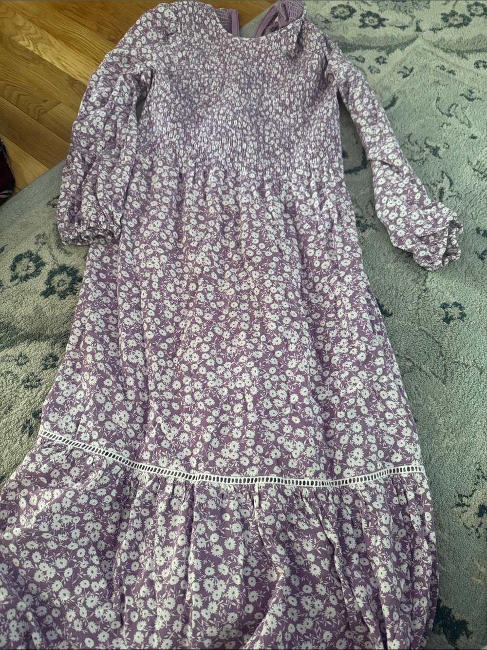 Lost and Wander Purple Floral Smocked Midi Dress